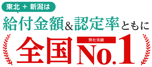 東北＋新潟は給付金額＆認定率ともに全国No.1（当社実績）